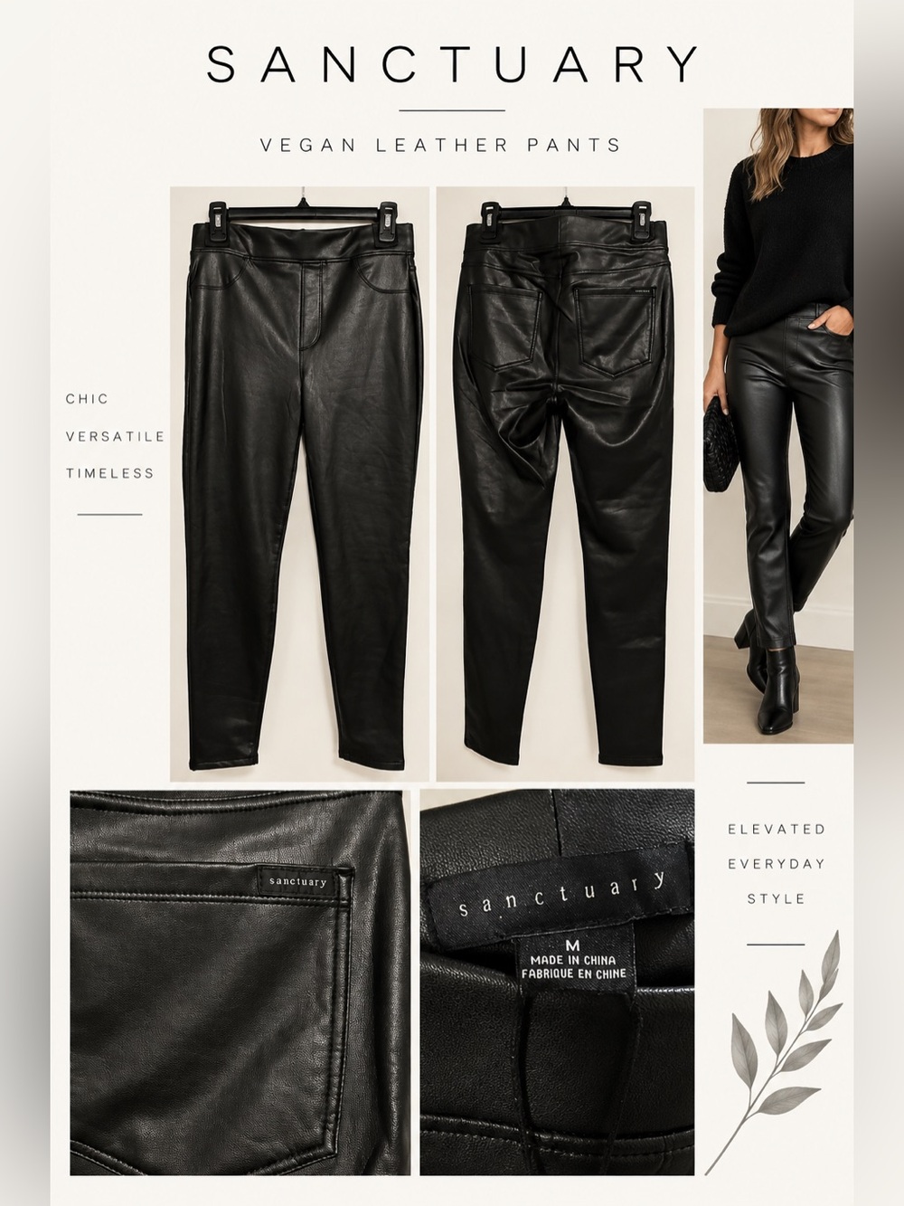Sanctuary Black Vegan Leather Skinny Pants Size M